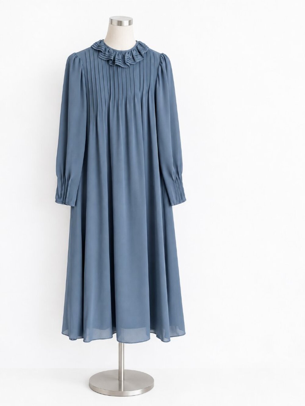 Vintage St Gillian by Kay Unger Blue Pleated Ruffle Midi Dress Coquette Fits S